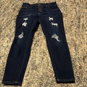 Maurice’s Distressed Dark Blue Button Fly Jeggings